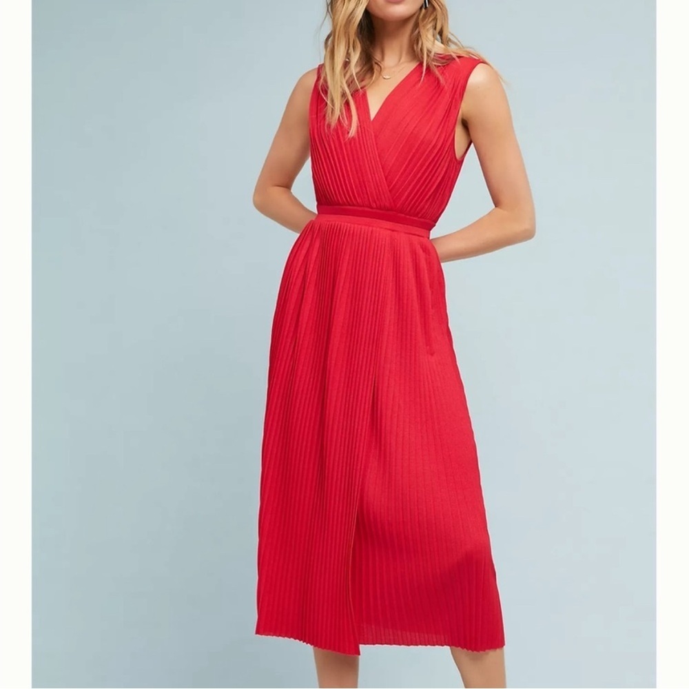 Anthropologie Tracy Reese surplice dress in red laqquer size L Petite